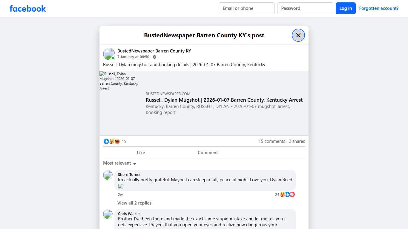 Russell, Dylan mugshot... - BustedNewspaper Barren County KY Facebook