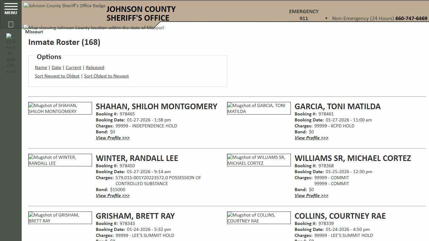 Inmate Roster - Current Inmates Booking Date Descending - Johnson County Sheriff MO